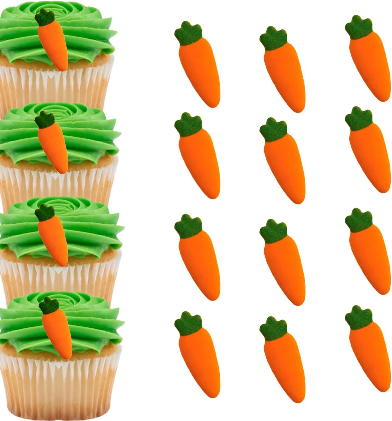 24pk Medium Carrot Sugar Decoration Toppers for Cakes Cupcakes Cake Pops