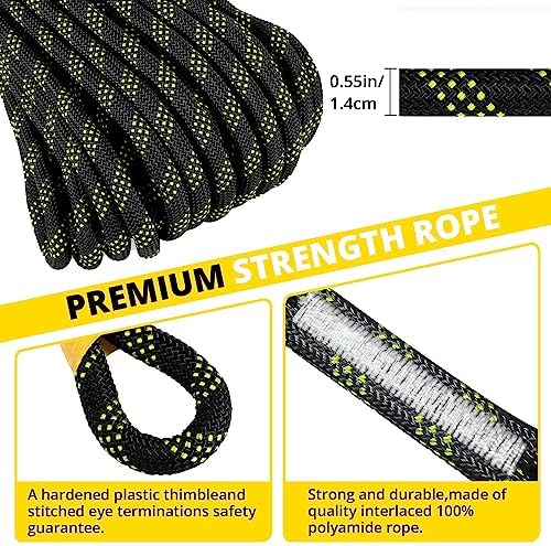 TRSMIMA Rope Harness Safety Lanyard：25ft Vertical Roofing Rope with Grab Snap Hooks Shock Absorber - Fall Protection Tree Climbing Line Kit Heavy Duty Roof Safety Equipment ANSI CE
