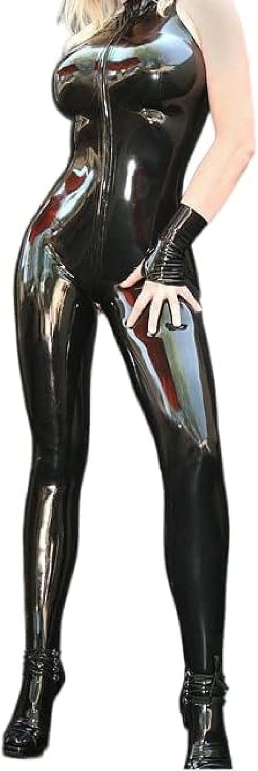 Latex Uniform 100% Rubber Black Sleeveless Zipper Cosplay 0.4mm Customize,Female Black,M