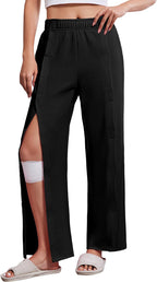 Deyeek Women's Tear Away Pants with Pockets Easy Access Adaptive Pants Post Hip Knee Leg Surgery Breakaway Lounge Sweatpants