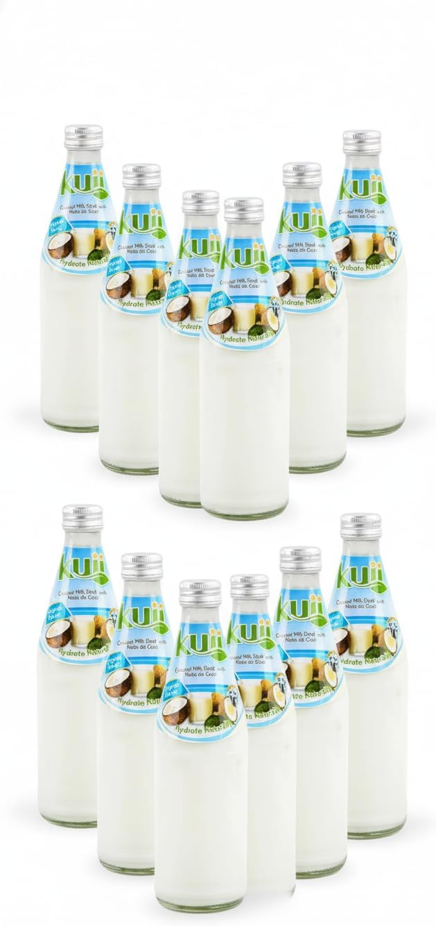 Kuiii Hydrate Naturally Coconut Milk Drink Nata de Coco, Original Flavor - Pack of 8 Bottles, 16.4oz (485ml) Each Refreshing & Creamy Beverage