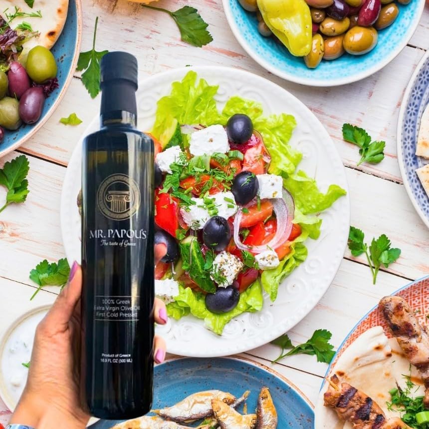 Mr. Papou's Authentic Greek Extra Virgin Olive Oil – High Polyphenols, First Cold Pressed, Family Owned, Single Origin, Harvested in Greece – 3 Liter (101.4 fl oz)