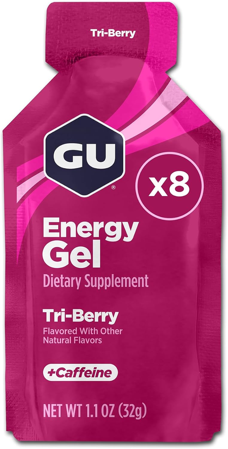 GU Energy Original Sports Nutrition Energy Gel, Vegan, Gluten-Free, Kosher, and Dairy-Free On-the-Go Energy for Any Workout, 8-Count, Tri-Berry