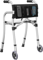Narrow Walkers for Seniors, Folding Standard Walker with Seat, Lightweight Aluminum Mobility Rolling Walker for Seniors and Adults, Compact Travel Walker Height Adjustable, Supports 350 lbs，Only 8LBS