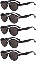 Eyekepper 5-Pack Spring Hinges Round Retro Reading Glasses Sunshine Readers Grey Lens +4.0