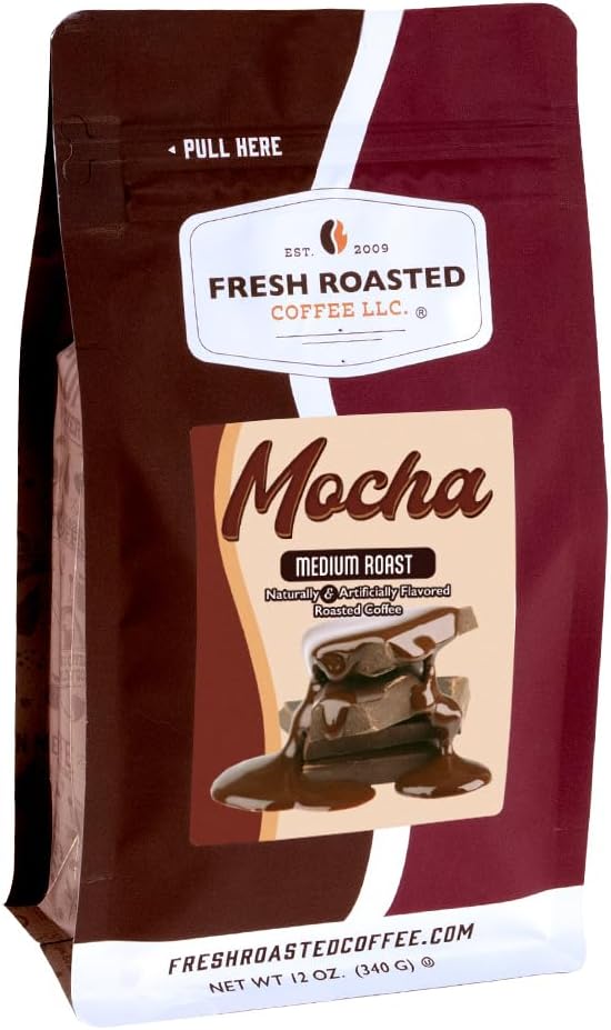 Fresh Roasted Coffee, Mocha Flavored Coffee, 12 oz, Medium Roast, Kosher, Ground