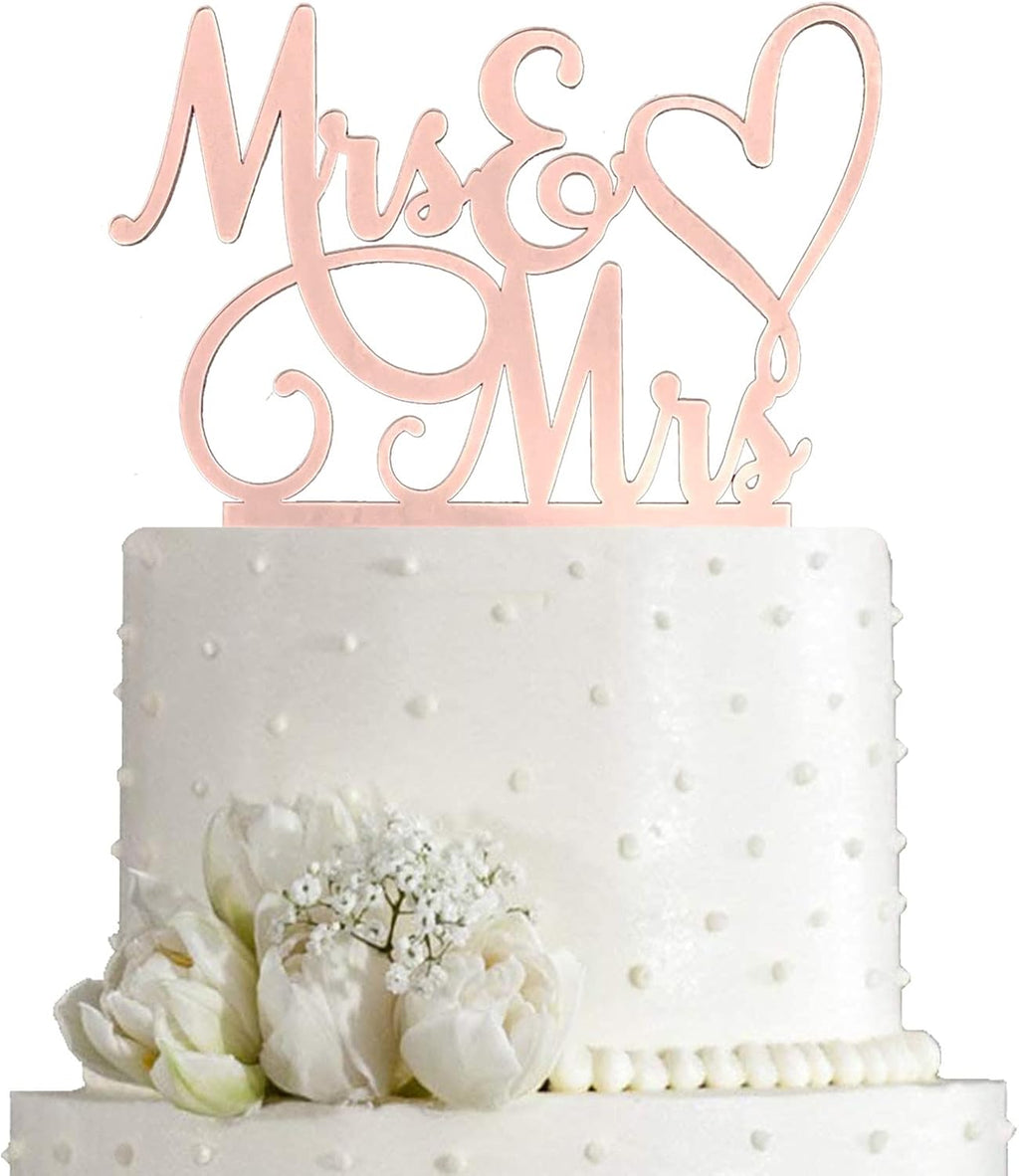 Mrs & Mrs Cake Topper-Wedding and Anniversary Cake Topper,Gay and Lesbian,LGBT Marriage Union,Love is Love (Mirror Rose Gold Acrylic)