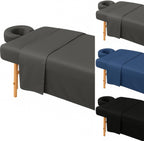 Kinlop 3 Sets Microfiber Massage Table Sheet Set 3 Colors 3 Piece Set Includes Massage Flat Sheet Fitted Sheet and Massage Face Rest Cover Stain Wrinkle-Resistant(Black, Dark Gray, Navy)