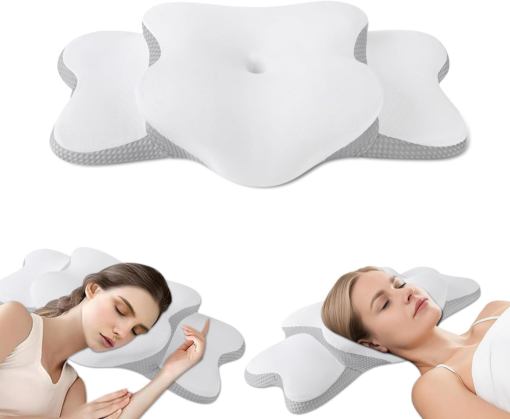 Cervical Neck Pillow for Sleeping | Ergonomic Pillow for Sleep Apnea, Neck Pain, and Snoring Relief | Contour Memory Foam with Ergonomic Support, White, Large