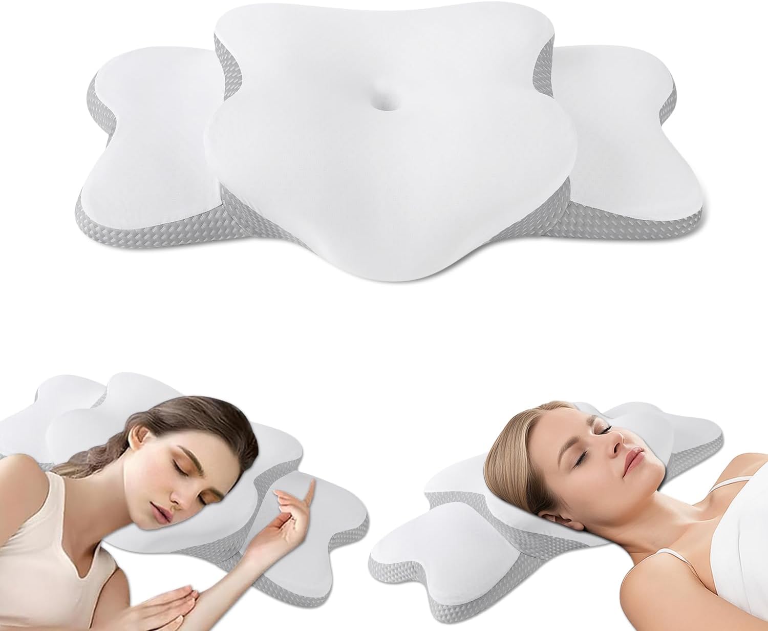 Cervical Neck Pillow for Sleeping | Ergonomic Pillow for Sleep Apnea, Neck Pain, and Snoring Relief | Contour Memory Foam with Ergonomic Support, White, Large