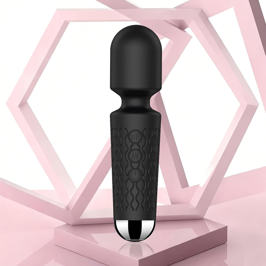 Handheld Cordless Mini Massager, Powerful Quiet with Waterproof, 20 Modes & 8 Speeds Vibration Wand for Back Neck Shoulders, Muscle Soreness Relief & Recovery (Black)