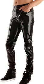 IOKUKI Latex Rubber Pants for Men,Latex Loose Pants with 4 Pockets and Zipper Handmade with Belt Holes Trousers