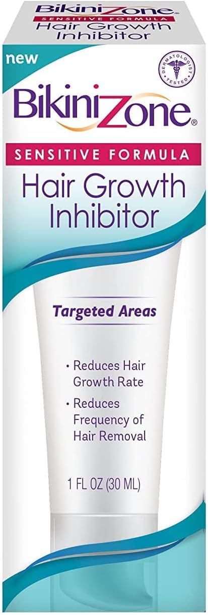 Bikini Zone Hair Growth Inhibitor Cream - Helps Stop Hair Growth for Face, Legs, Lips & Chin - Reduces Hair Density & Length - Painless Hair Inhibitor & Moisturizer After Waxing & Shaving (1 oz)
