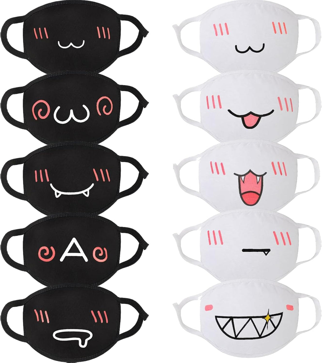 Generic 10pcs Cute Face Mask for Women & Men, Black White Pink Reusable Washable Cotton Full Face Protection for Adult Teens
