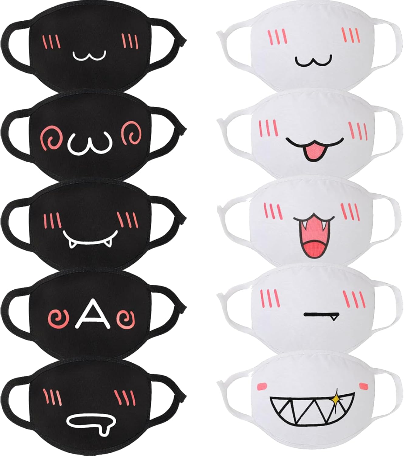 Generic 10pcs Cute Face Mask for Women & Men, Black White Pink Reusable Washable Cotton Full Face Protection for Adult Teens