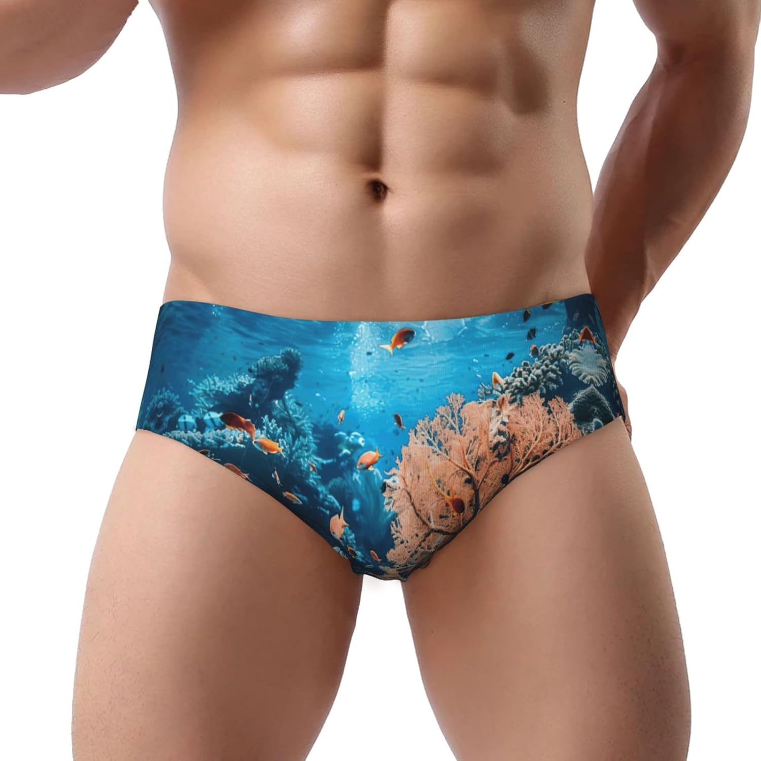 Coral Reef Men'S Underwear Triangle Briefs, Soft Breathable Stretchy Undergarments With Elastic Waistband