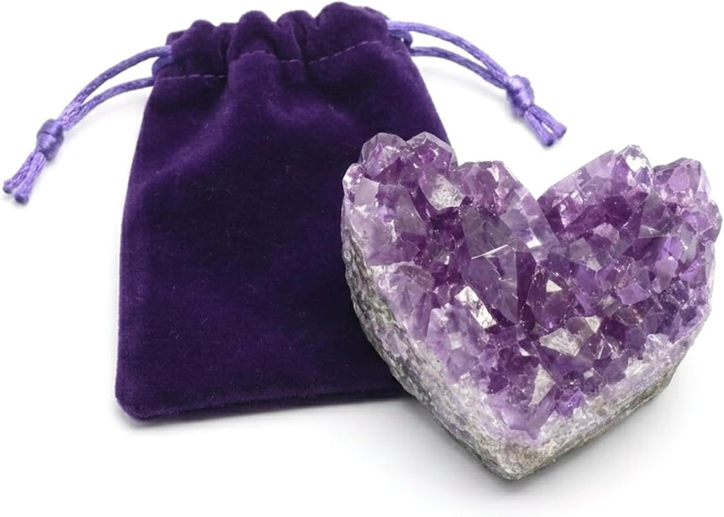Amethyst Heart Cluster Natural Healing Crystals and Stones Geodes Valentine's Day Gifts for Women Purple Room Decor Gemstones
