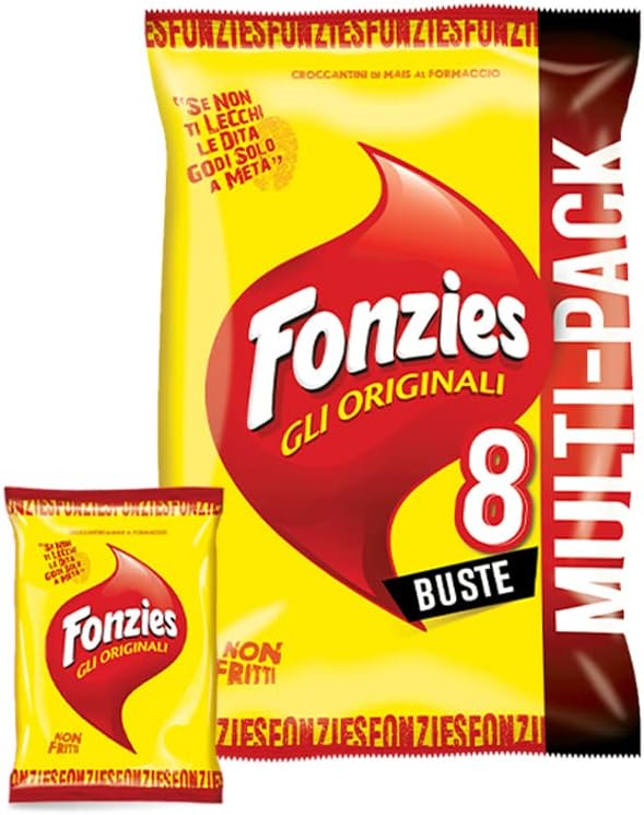 Fonzies Croccantini - 8 Buste - 8 bags 23.5 g each - Made in Italy 180g - crunchy cheese corn chips