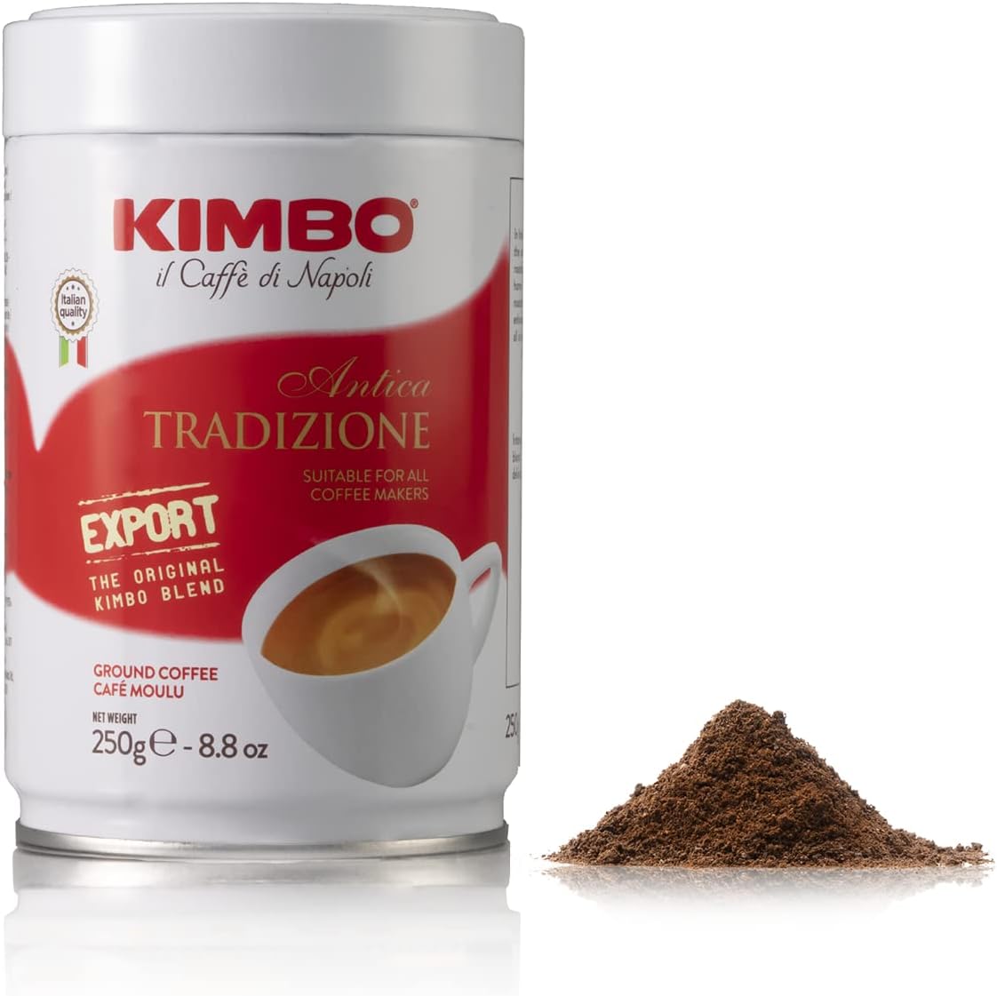 Kimbo Antica Tradizione Ground Coffee - Blended and Roasted in Italy - Medium to Dark Roast with a Delicious Flavor in a typical Neapolitan Roasting - 8.8 oz Can