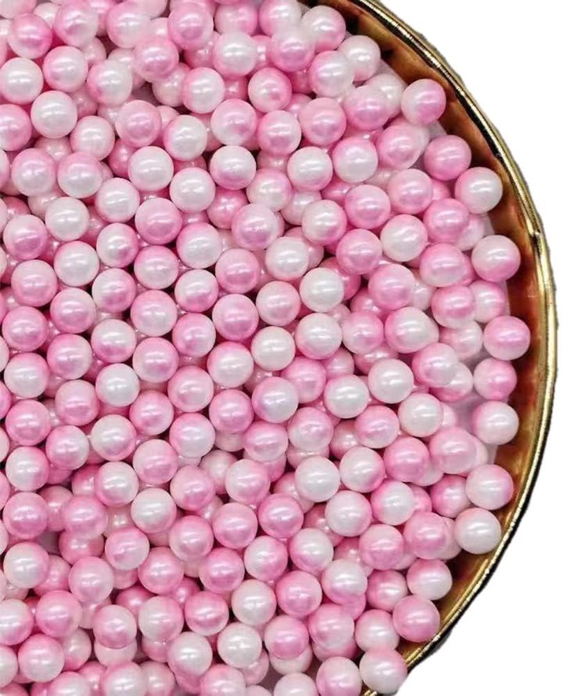 Rainbow Sprinkles Pink White Edible Pearls sprinkles,Cake sprinkles,Cookie sprinkles,Sugar Pearl, Edible Candy Pearls 7mm 130g 4.6OZ for Cake Cupcake Decorationg (Pink+White-7mm)