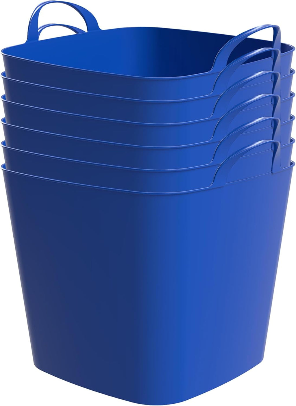 Life Story 6 Pack Flexi Tub, Versatile 26 Quart Storage Tote, Flexible Plastic Home Organizer Lightweight Basket with Carrying Handles, Blue