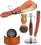 Men Straight Shaving Razor Badger Hair Brush Stand Holder Leather Strop Soap Bowl