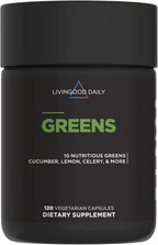 Livingood Daily Greens Capsules, Super Greens Supplement with Spirulina, Chlorella, Broccoli, Spinach, Celery, Lemon & More, Plant Based for Digestion & Gut Health, Non GMO, Vegetarian, 120 Ct