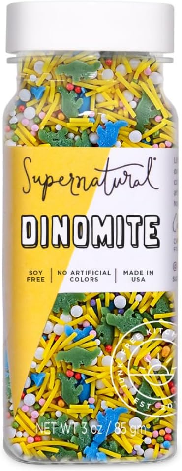 Supernatural Dinomite Natural Confetti Sprinkles, Dye-Free Dinosaur Sprinkles, No Artificial Dyes, Soy Free, Gluten Free, Vegan, 3oz