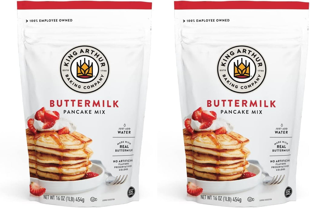 King Arthur Buttermilk Pancake Mix Just Add Water, Sourced Non-GMO, Certified Kosher, 16 Oz (Pack of 2)