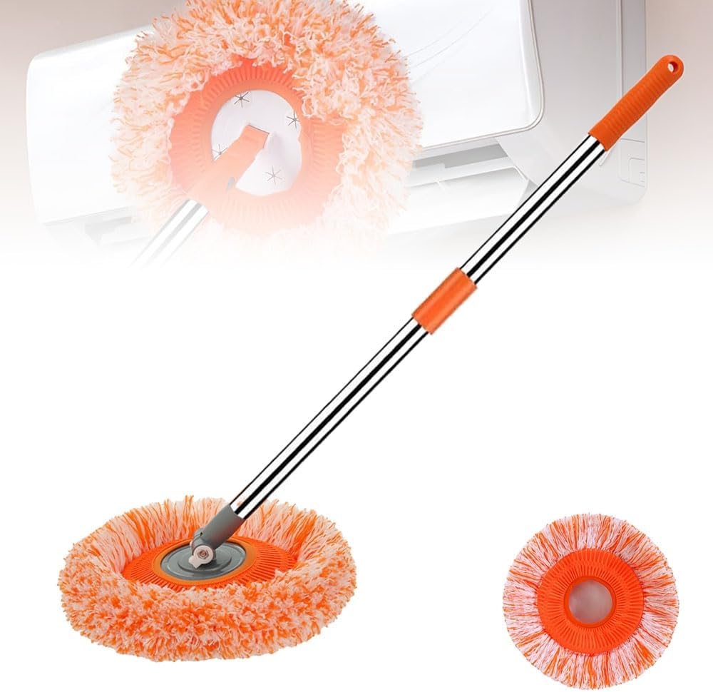 360° Rotatable Adjustable Cleaning Mop, Extendable Wall Cleaning Mop with Long Handle, Multifunctional Dust Mops Household Rotating Mops for Wall Ceiling Window Floor (Orange, 50-95CM)