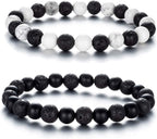Softones 8MM Lava Rock Aromatherapy Anxiety Essential Black and White Intervals Beads Bracelet for Men Women, Friendship Couples Bracelets Gifts