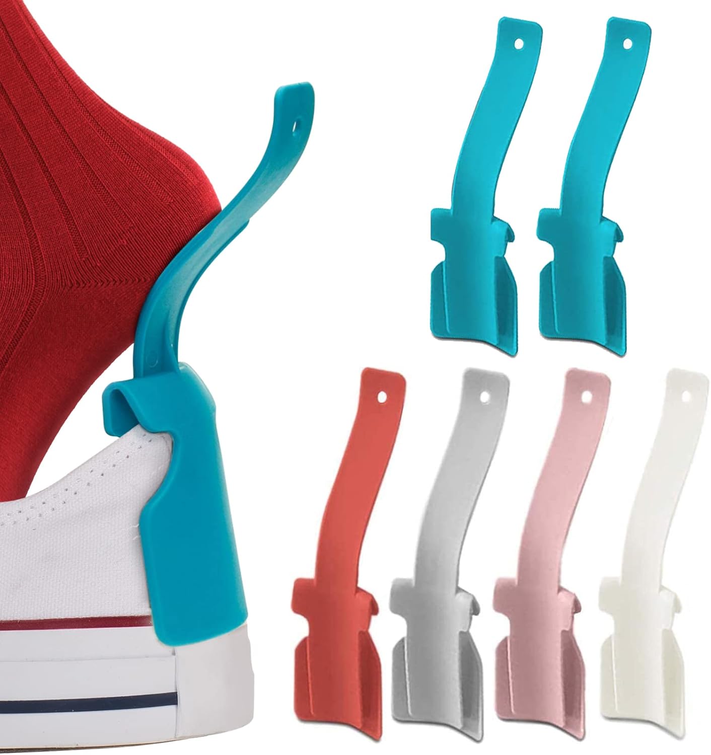 NONSTOP 6 Pcs Lazy Shoe Helper Portable Sock Slider - Short Handled Shoe Horn - Shoe Lifting Helper Easy on Easy Off, Plastic Shoehorn for Men, Women