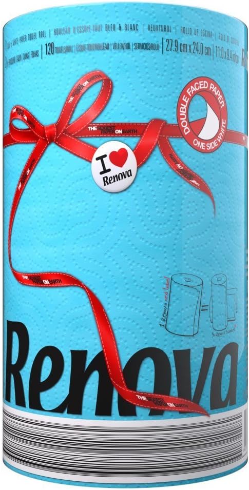Renova 2 Ply Double Faced Red Label Paper Kitchen Towel, Blue