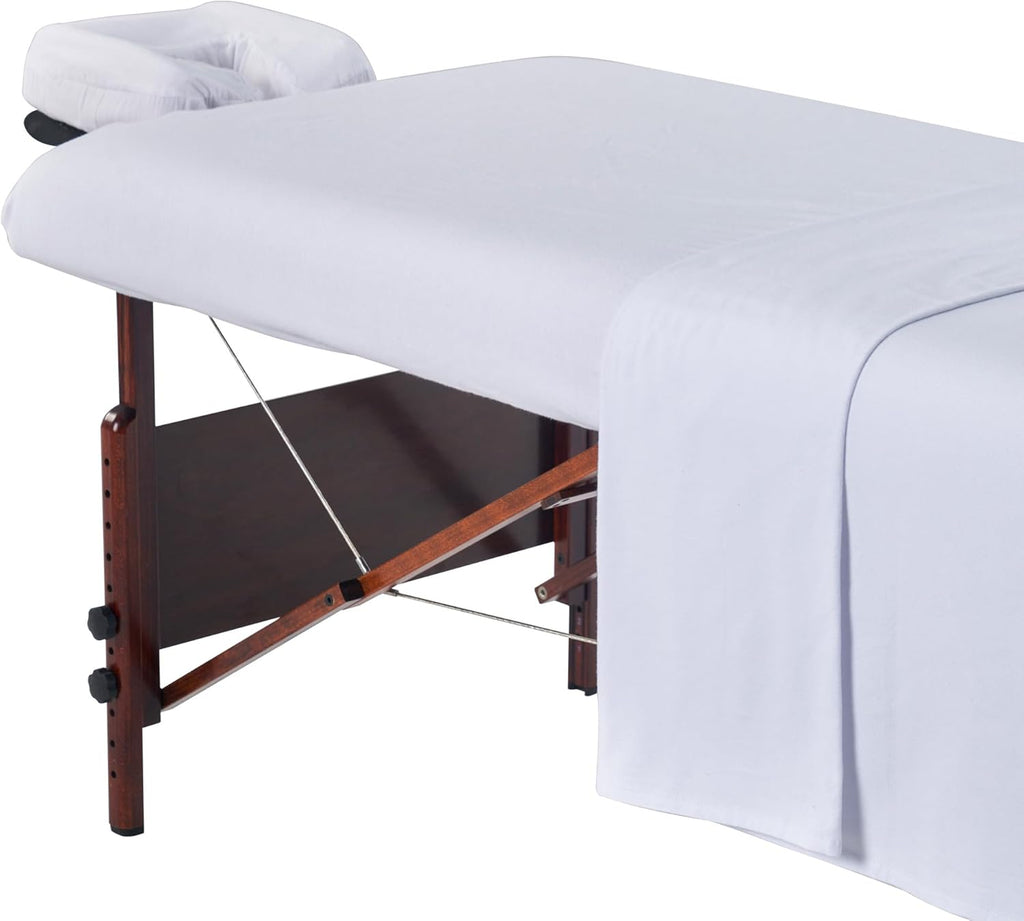 Master Massage Cotton Flannel Sheets Set (3 Piece Set) Massage Table Cover Set, Beauty Salon SPA Bed Replacement Cover, Includes Table Cover, Face Cushion Cover, Table Sheet, Pure White