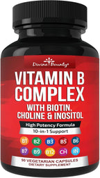 Divine Bounty Super B Complex Vitamins - All B Vitamins Including B12, B1, B2, B3, B5, B6, B7, B9, Folic Acid - Vitamin B Supplement - Support Healthy Energy Metabolism - 90 Vegetarian Capsules