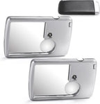 2 Pieces 3X 6X Pocket Magnifying Glass with Light, Card Type Magnifying Portable Glasses Lighted Magnifier for Reading Jewelry Menu Travel Contracts Home (Sliver)