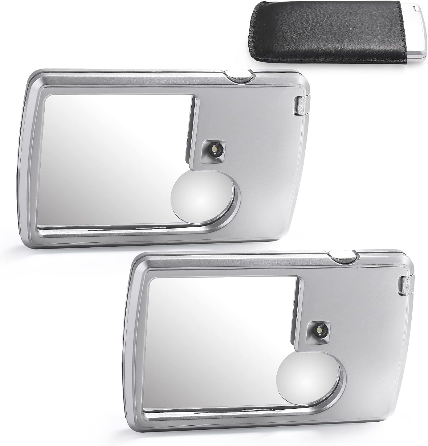 2 Pieces 3X 6X Pocket Magnifying Glass with Light, Card Type Magnifying Portable Glasses Lighted Magnifier for Reading Jewelry Menu Travel Contracts Home (Sliver)
