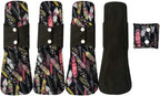 MUMBABY 5pcs 30.5cm / 12inch (Fit) Heavy Flow Charcoal Bamboo Mama Cloth/ Menstrual Pads/ Reusable Sanitary Pads (Feathers, Large)
