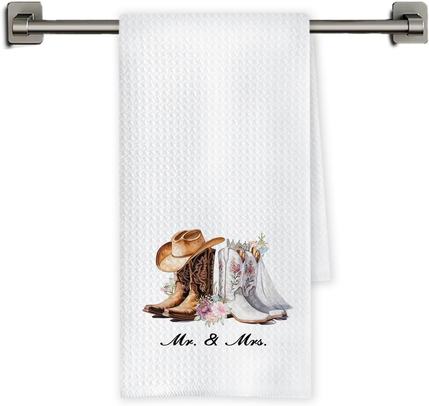 Chicimln Western Wedding Kitchen Towels, Mr and Mrs Wedding Gifts Decorative Hand Towels for Bathroom, Cowboy Cowgirl Gifts Dish Tea Towel Drying Cloth for Kitchen Decor, 16x24 Inch