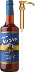 Torani Sugar Free Coffee Syrup, Cinnamon Vanilla Flavoring for Drinks, Zero Calorie, Glass Bottle with Pump Included, 25.4 Fl Oz
