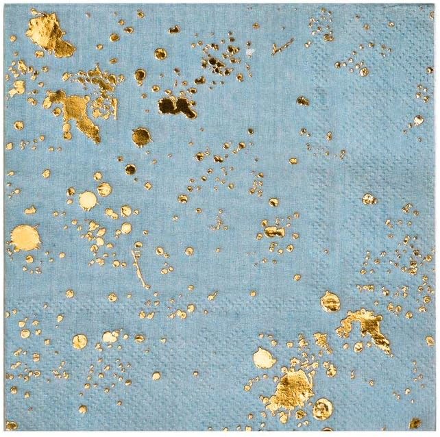 Harlow & Grey Malibu Blue Party Napkin Set, 60 Ct, 5” Disposable Paper Cocktail, Bar, Dessert Napkins for Birthday, Wedding, Shower, Anniversary, Engagement, Holiday, Light Blue & Gold Foil