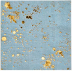Harlow & Grey Malibu Blue Party Napkin Set, 60 Ct, 5” Disposable Paper Cocktail, Bar, Dessert Napkins for Birthday, Wedding, Shower, Anniversary, Engagement, Holiday, Light Blue & Gold Foil