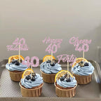30Pcs Happy 40th Cupcake Toppers Pink Glitter Cheers to 40 Fabulous Cake Decorations for 40th Birthday Wedding Anniversary Party Supplies