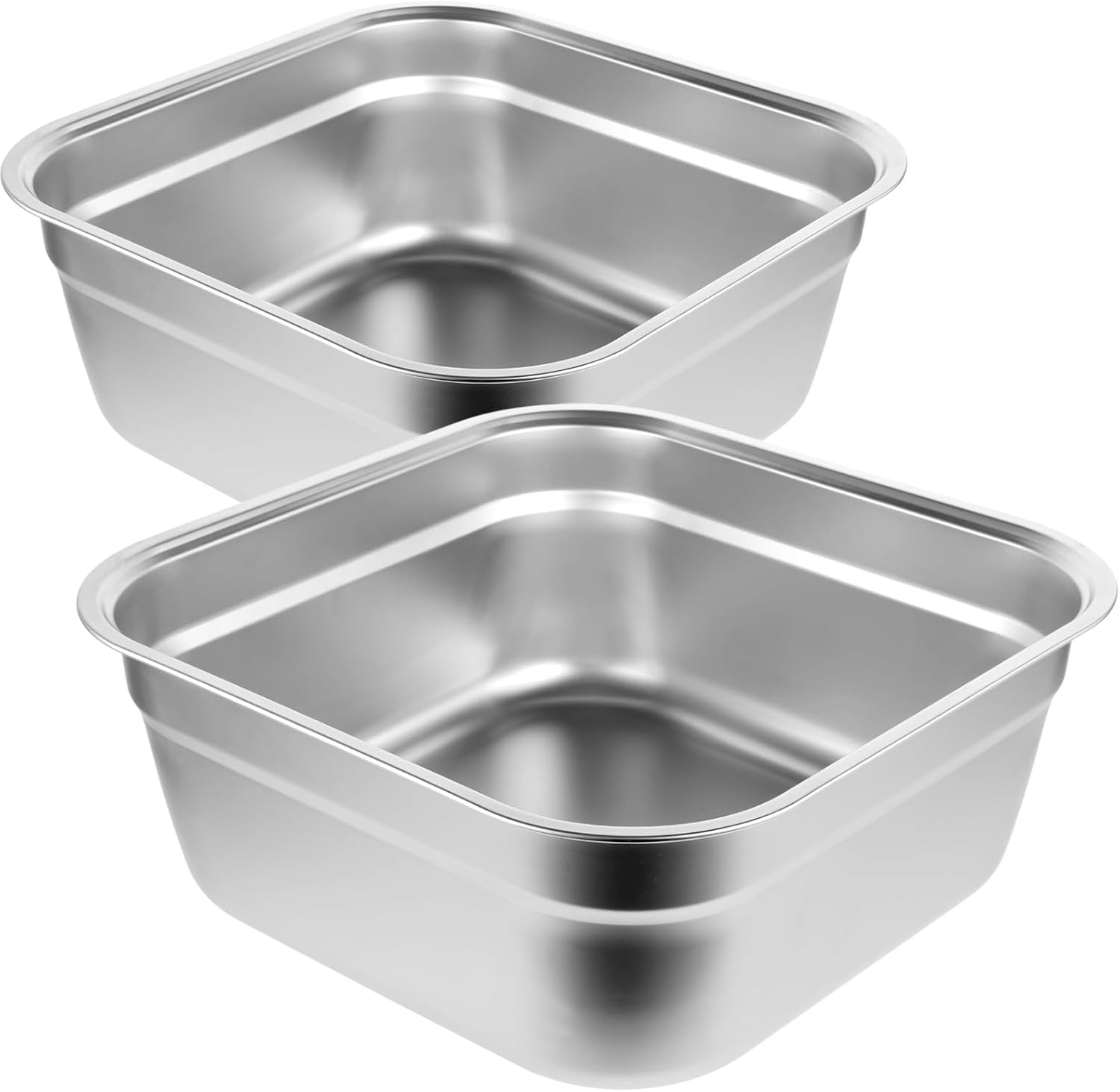 2PCS Stainless Steel Washing Up Bowls, 12.8" Sturdy Square Dish Tub, Fruit Vegetable Washing Basin for Sink, Large Square Containers for Kitchen, Vegetable Washing Basins, Sturdy Dishpans for Home