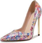 Women's Multicolor Snake Print Pointed Toe Pumps Metal Stiletto High Heels Evening Party Dress Shoes