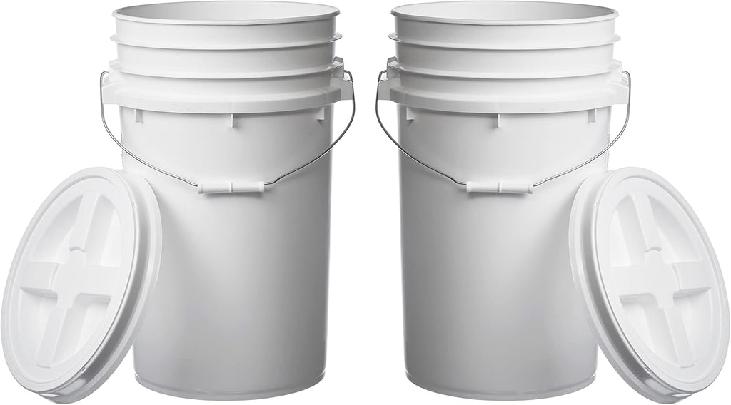 Hudson Exchange 7 Gallon Large Bucket Pail Container with Gamma Seal Lid, Food Grade BPA Free HDPE (White, 2 Pack)