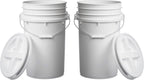 Hudson Exchange 7 Gallon Large Bucket Pail Container with Gamma Seal Lid, Food Grade BPA Free HDPE (White, 2 Pack)