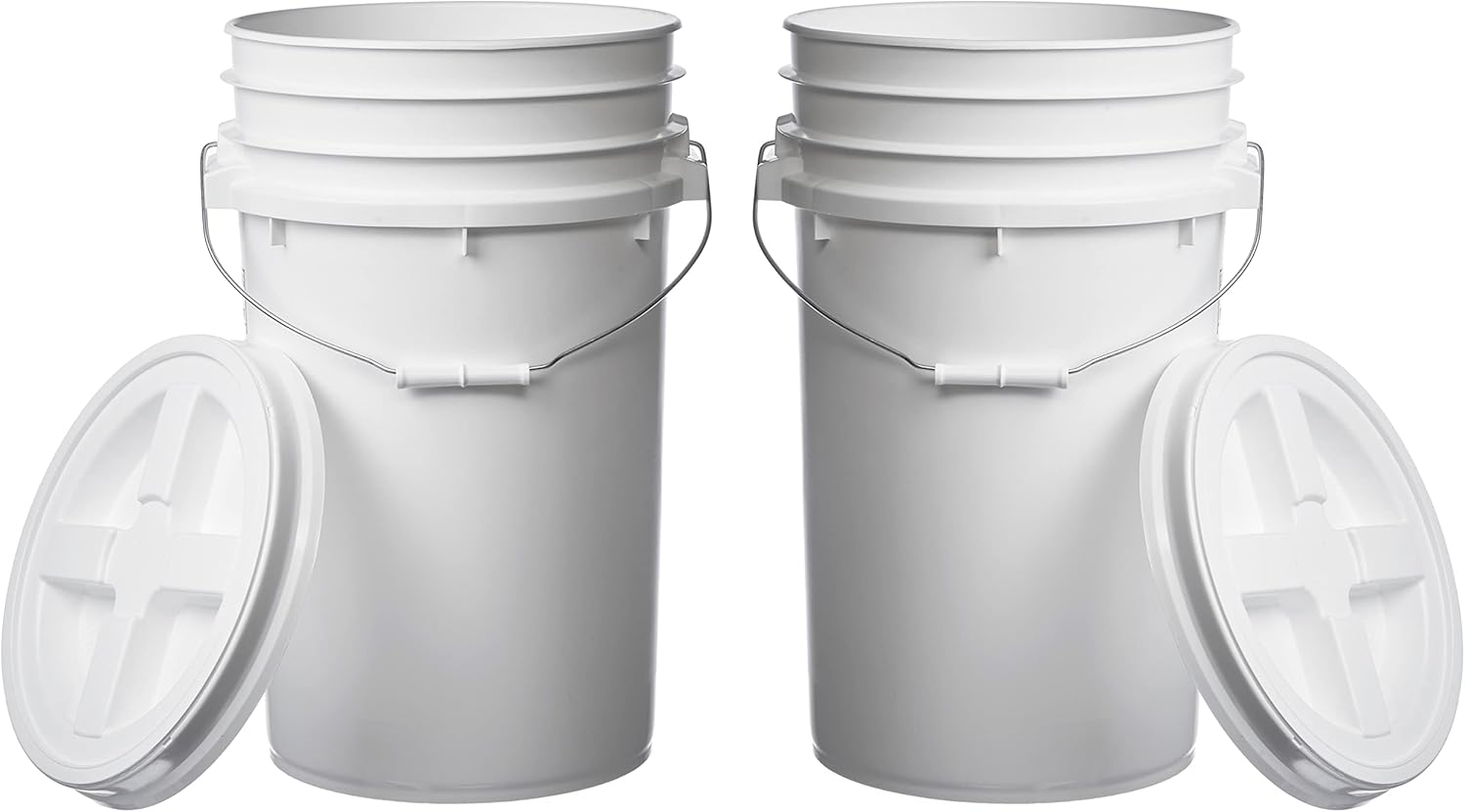 Hudson Exchange 7 Gallon Large Bucket Pail Container with Gamma Seal Lid, Food Grade BPA Free HDPE (White, 2 Pack)