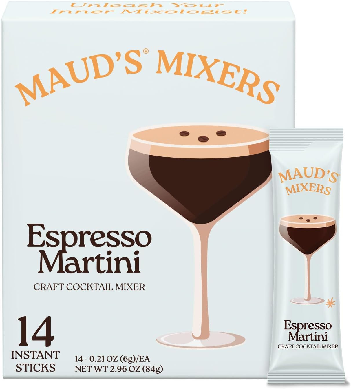 Maud's Mixers Espresso Martini Mix, 14 ct, Mocktail Non-Alcoholic Drinks - Made with Real Agave & Coffee - Low Calorie, Low Sugar, Easy to Mix