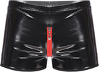 Mens Latex PVC Faux Leather Short Pants Removable Pouch Boxer Shorts Hot Pants Boyshorts
